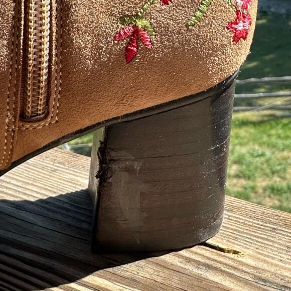 Embroidered Floral Block Heel Booties Womens SZ 5/36 Boho Western Fairy Artisan - Picture 10 of 13